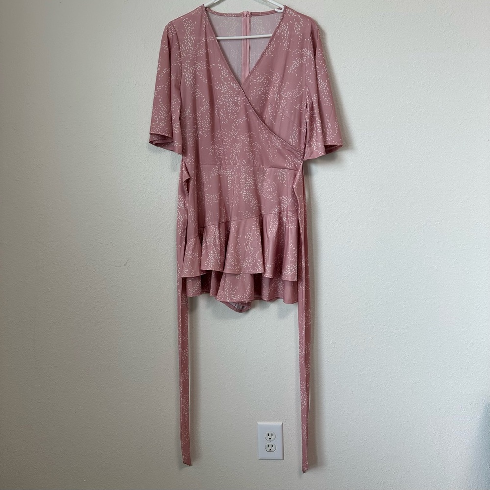 Women’s Pink and White Romper Ruffle Hem